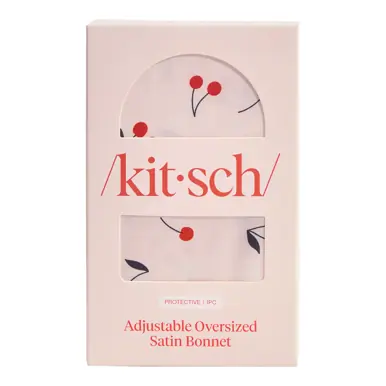 Kitsch Adjustable Oversized Satin Bonnet - Cherry Print