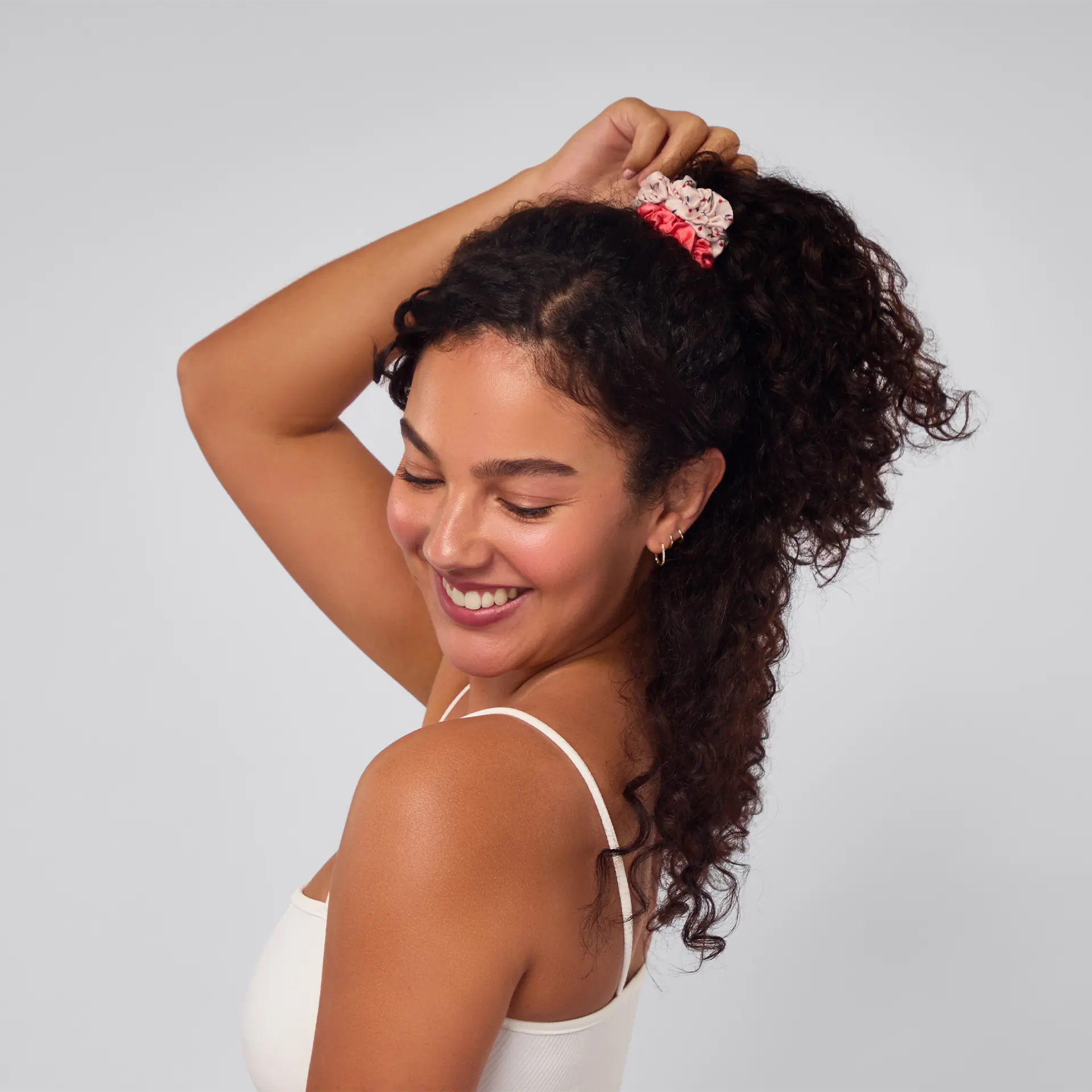 Kitsch Ruched Satin Scrunchies 5pc Set - Assorted Cherry Blossom