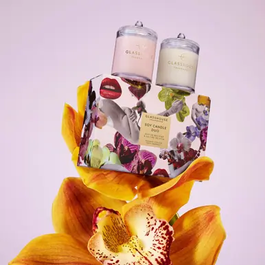 Glasshouse Fragrances 2x200g Candle Duo - Radiance In Bloom, Velvet Rhapsody 