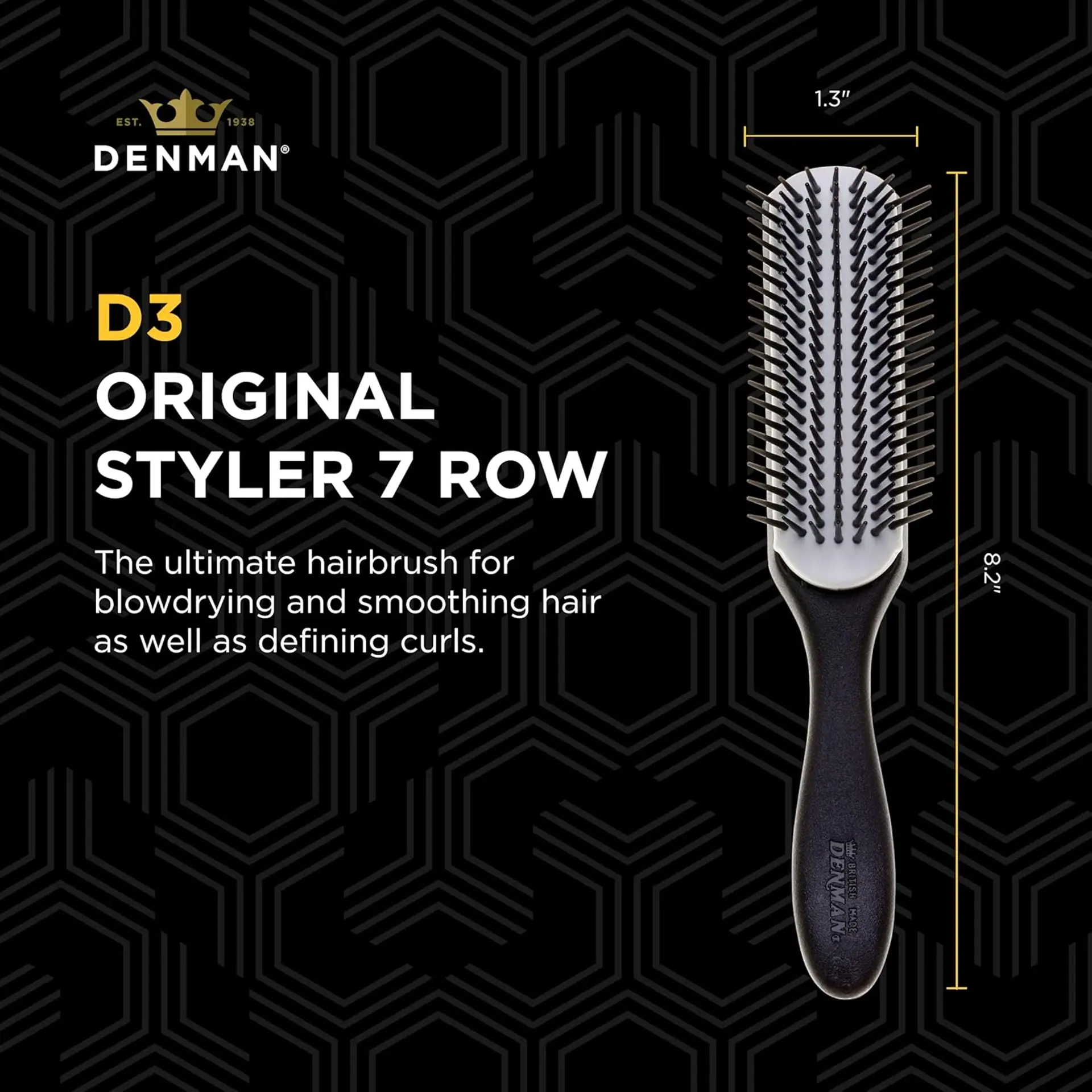 Denman D3N 7 Row Styler Black/White Brush