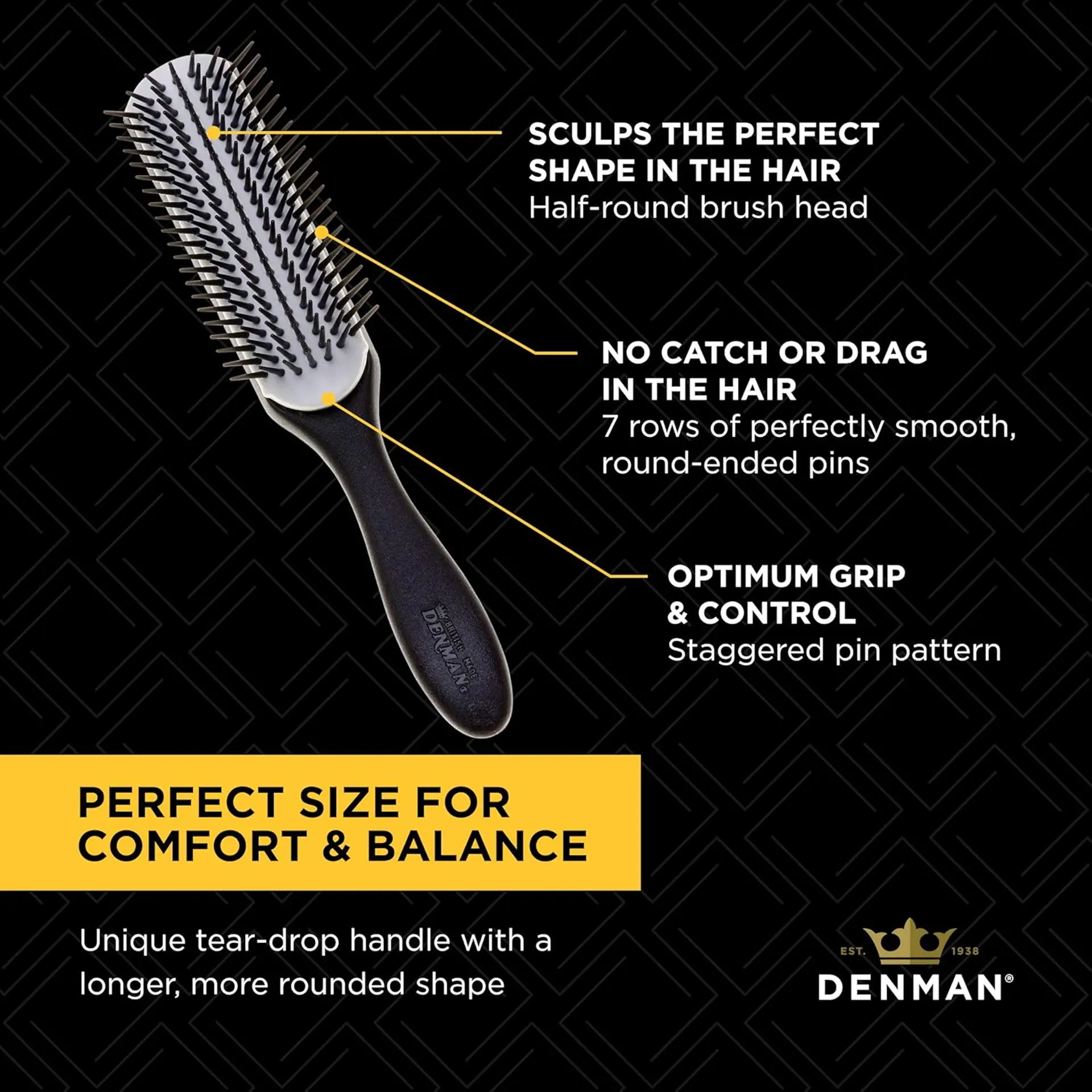 Denman D3N 7 Row Styler Black/White Brush